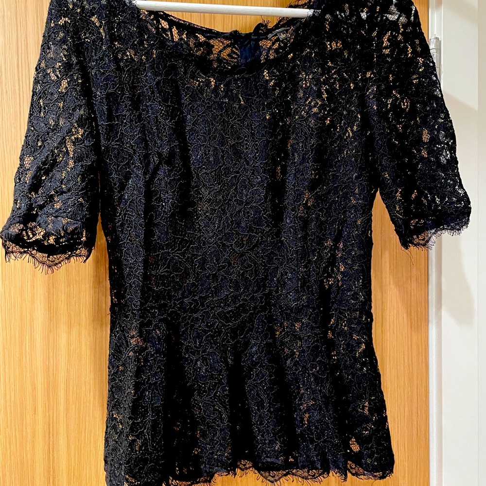 Aritzia black peplum lace blouse